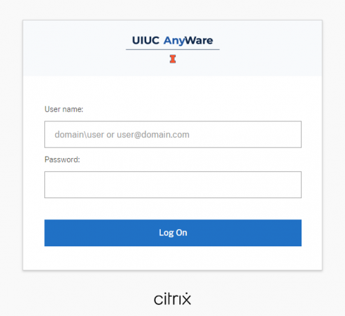 screenshot of uiuc anyware citrix log in